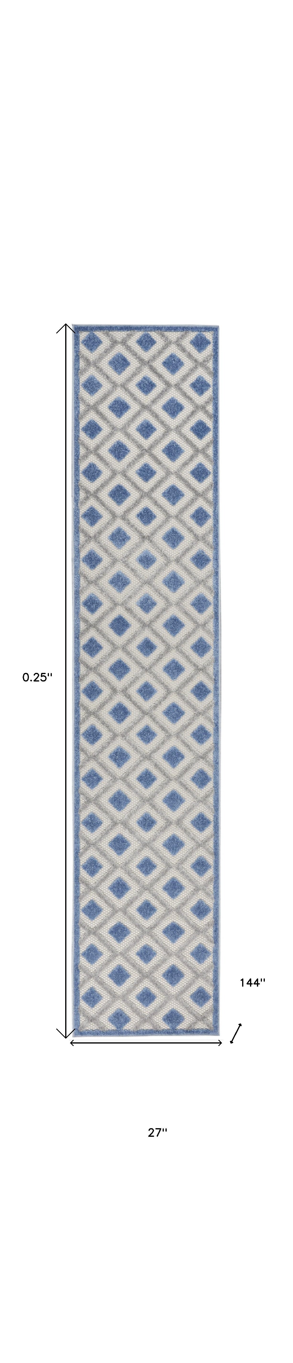 2' X 12' Blue And Grey Gingham Non Skid Indoor Outdoor Runner Rug