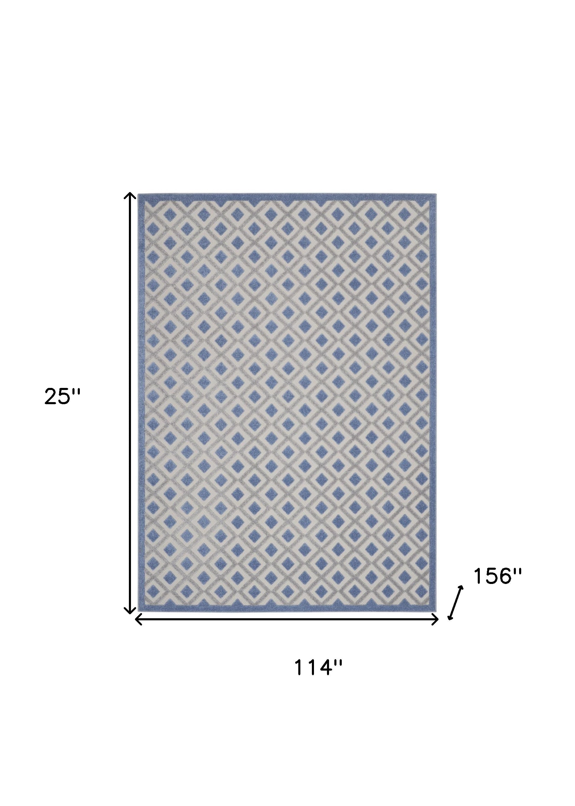 10' X 13' Blue And Grey Gingham Non Skid Indoor Outdoor Area Rug