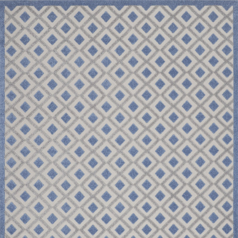 10' X 13' Blue And Grey Gingham Non Skid Indoor Outdoor Area Rug