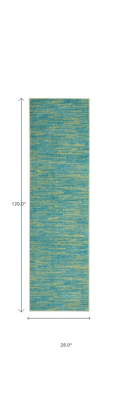 2' X 10' Blue And Green Striped Non Skid Indoor Outdoor Runner Rug