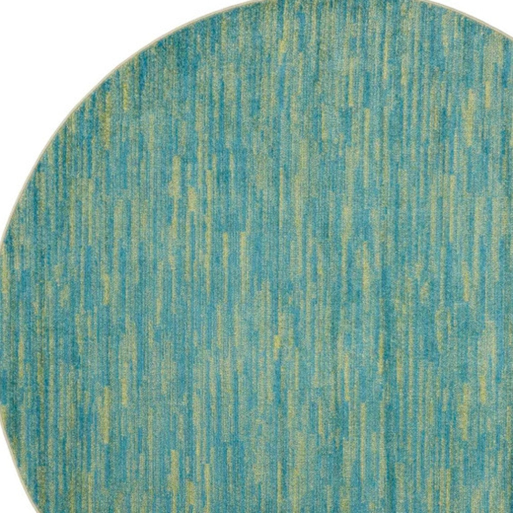 8' X 8' Blue And Green Round Striped Non Skid Indoor Outdoor Area Rug