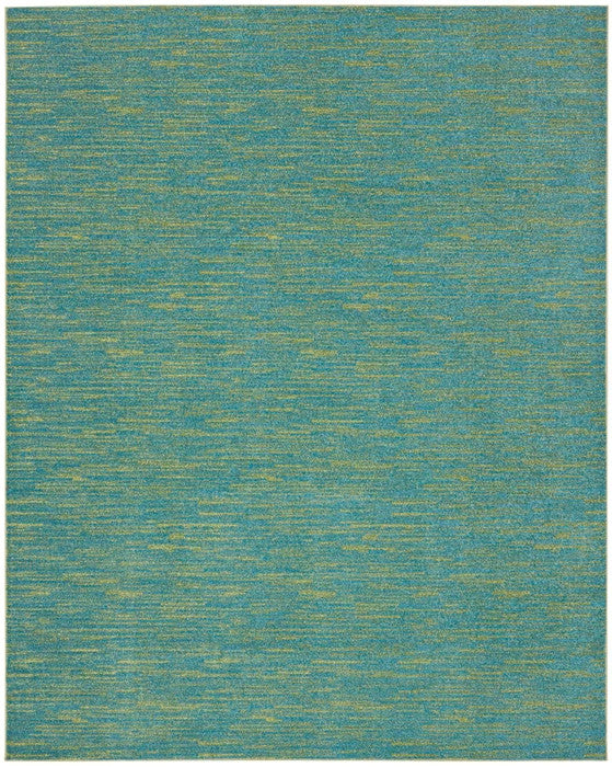 9' X 12' Blue And Green Striped Non Skid Indoor Outdoor Area Rug