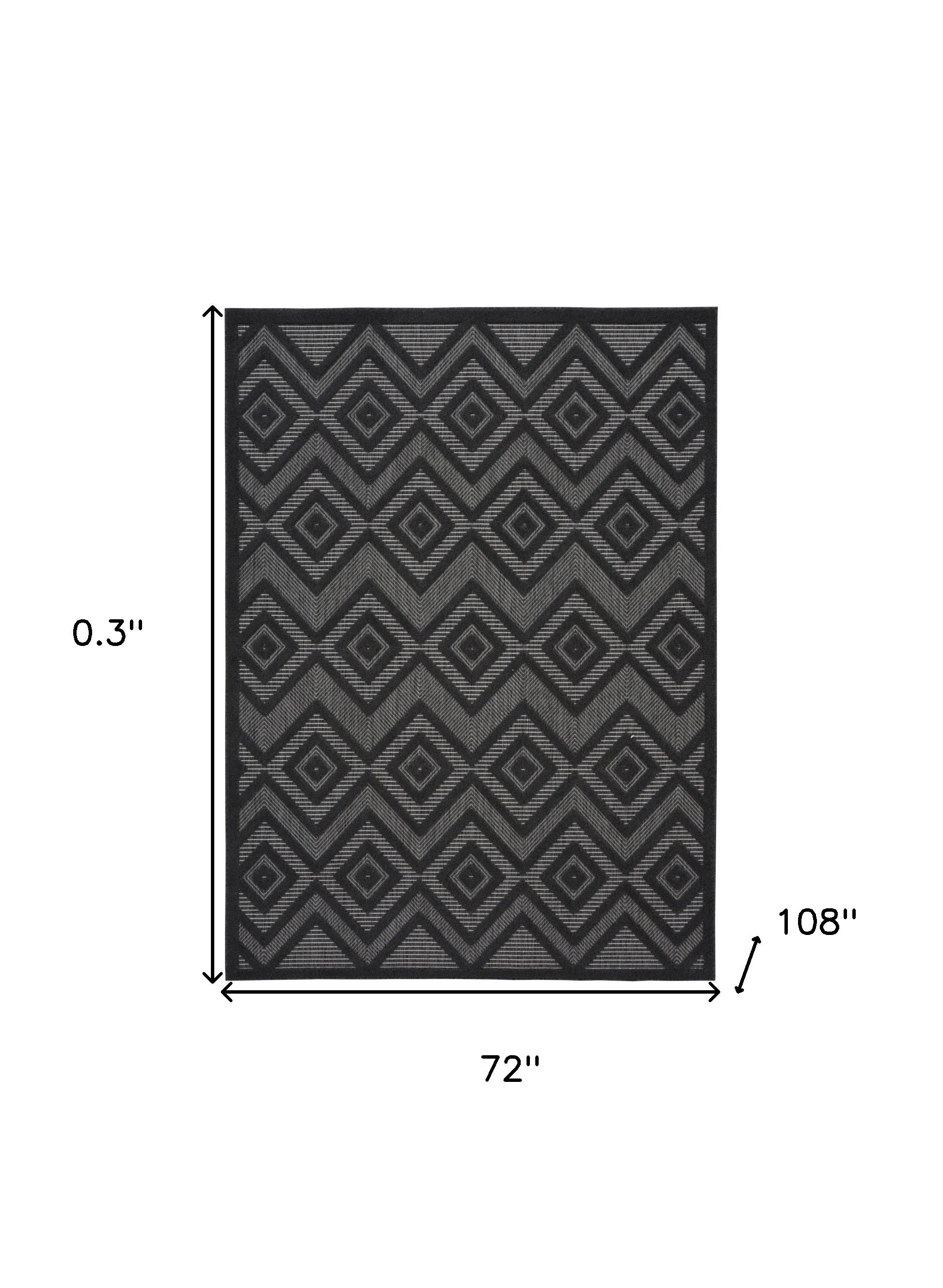 6' X 9' Charcoal Black Argyle Indoor Outdoor Area Rug