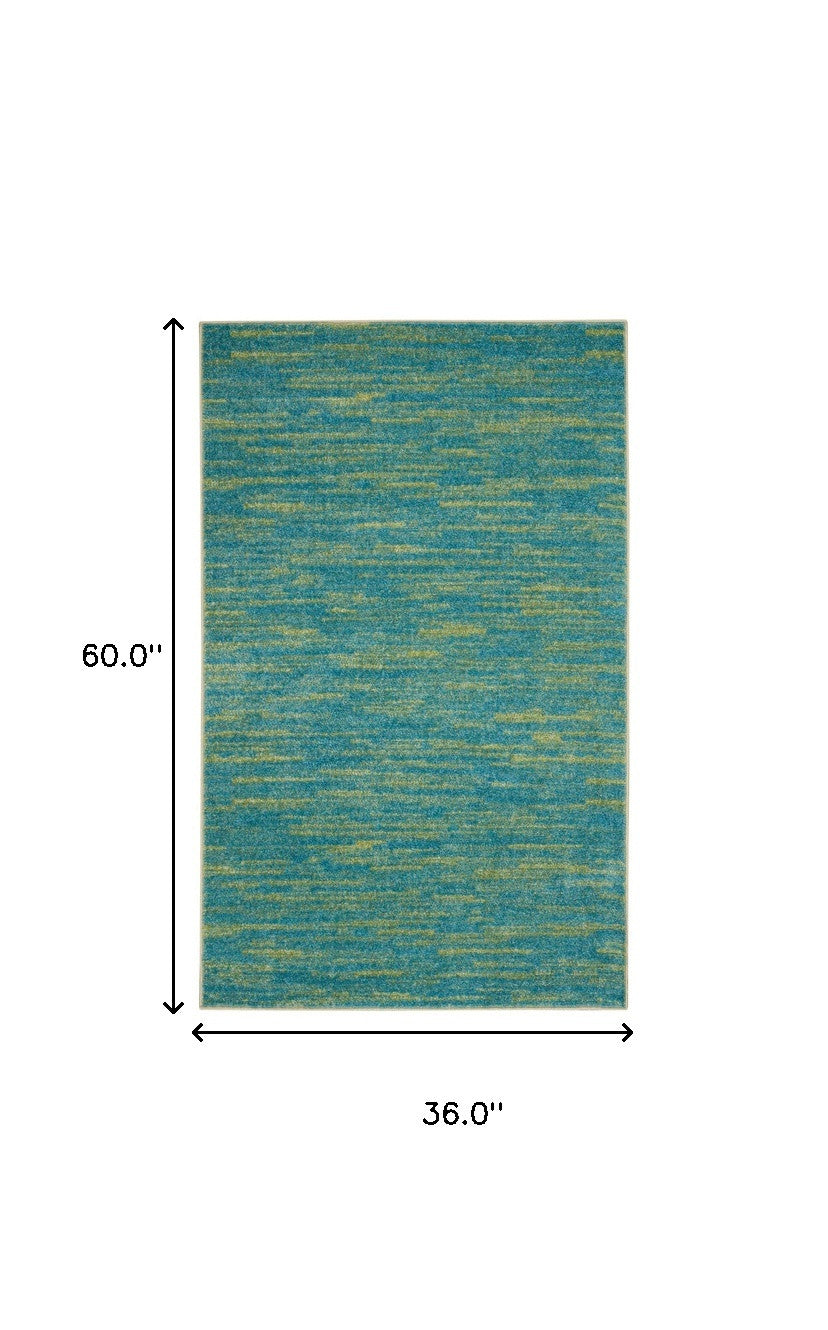 3' X 5' Blue And Green Striped Non Skid Indoor Outdoor Area Rug