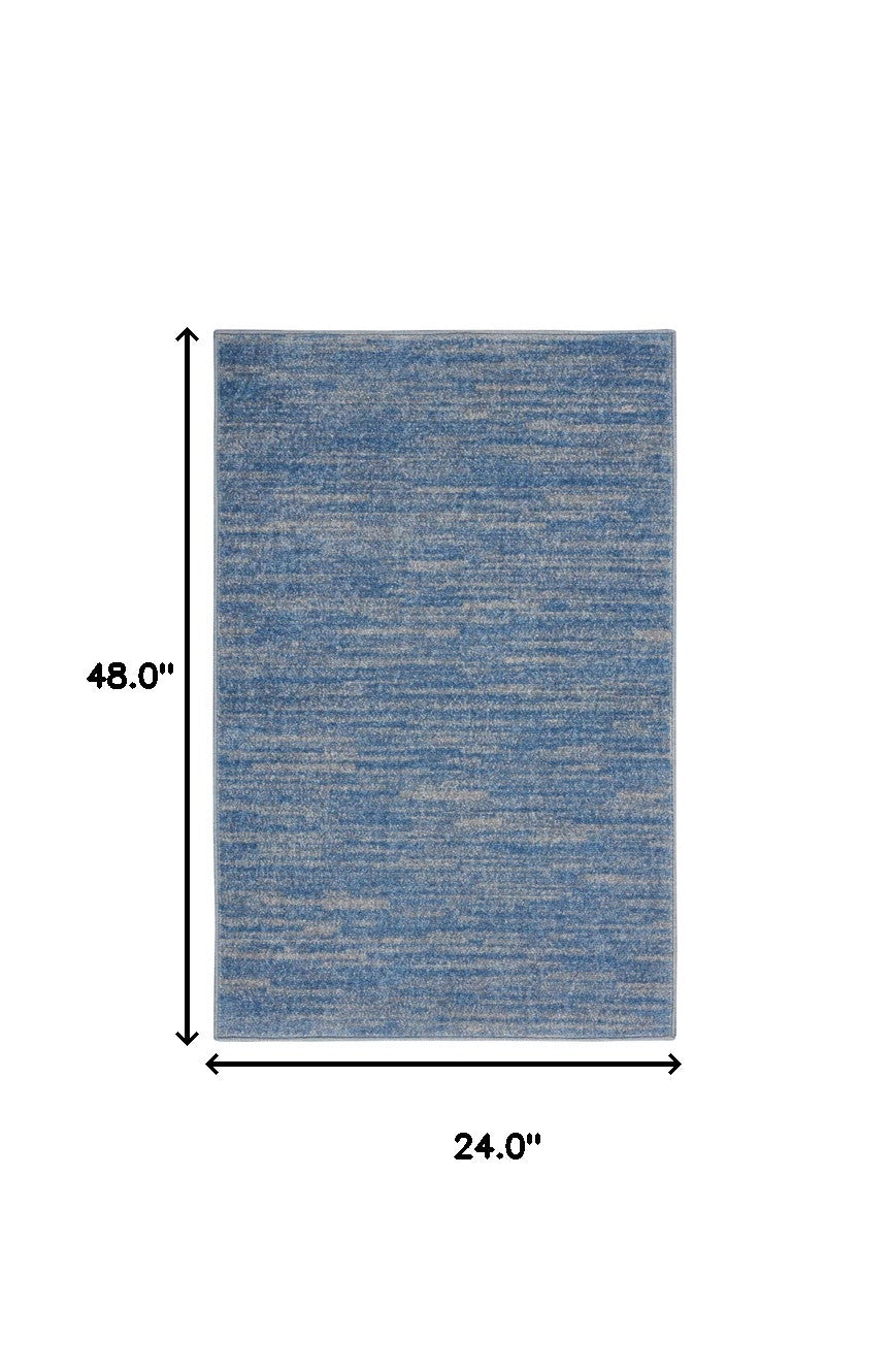 2' X 4' Blue And Grey Striped Non Skid Indoor Outdoor Runner Rug