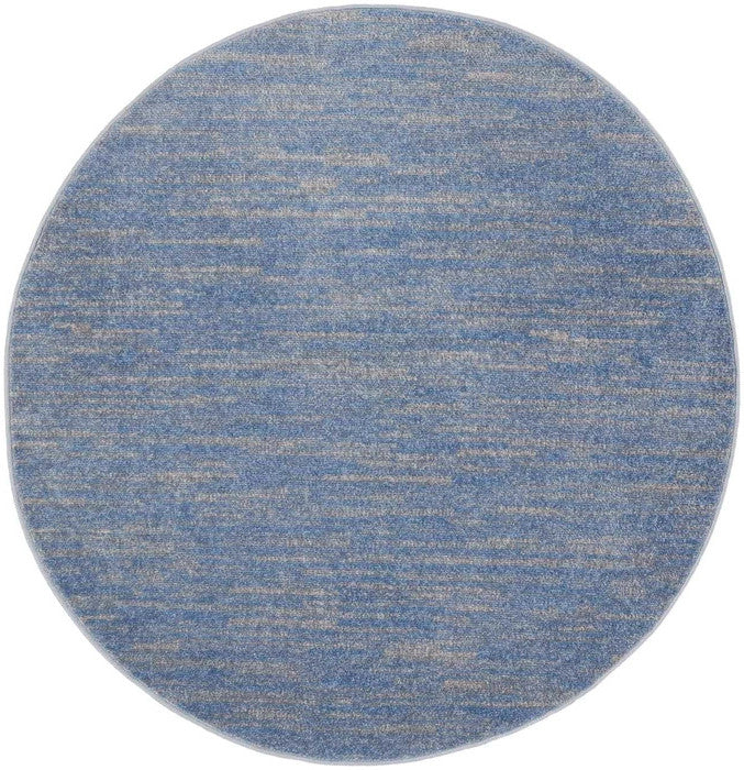 4' Blue And Grey Round Striped Non Skid Indoor Outdoor Area Rug