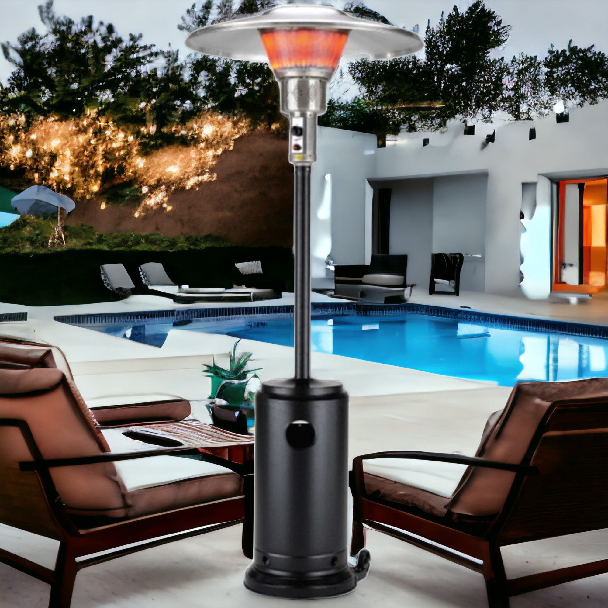 40000 BTU Black Steel Propane Cylindrical Pole Standing Patio Heater