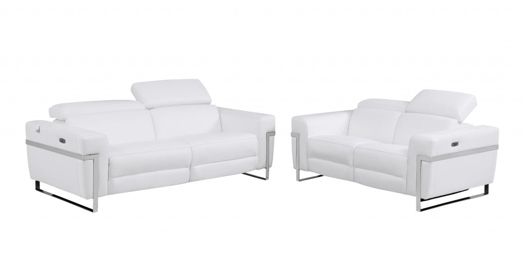 Two Piece Indoor White Italian Leather Five Person Seating Set