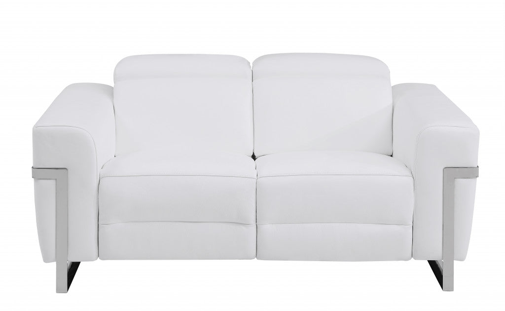 Two Piece Indoor White Italian Leather Five Person Seating Set