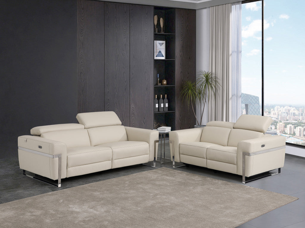 Two Piece Indoor Beige Italian Leather Five Person Seating Set