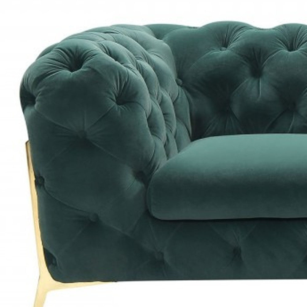 Glam 74" Green Velvet And Gold Loveseat