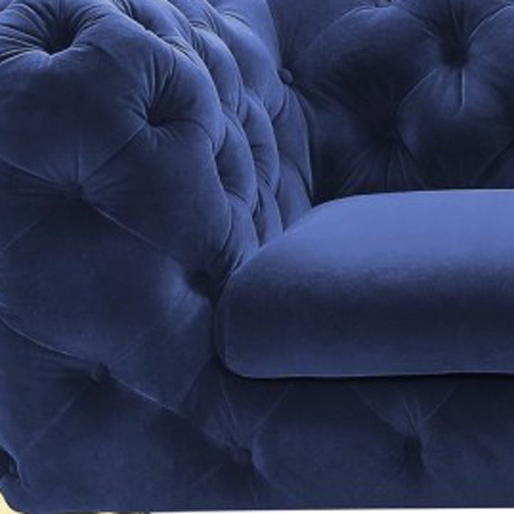 Glam  74" Blue Velvet And Gold Loveseat