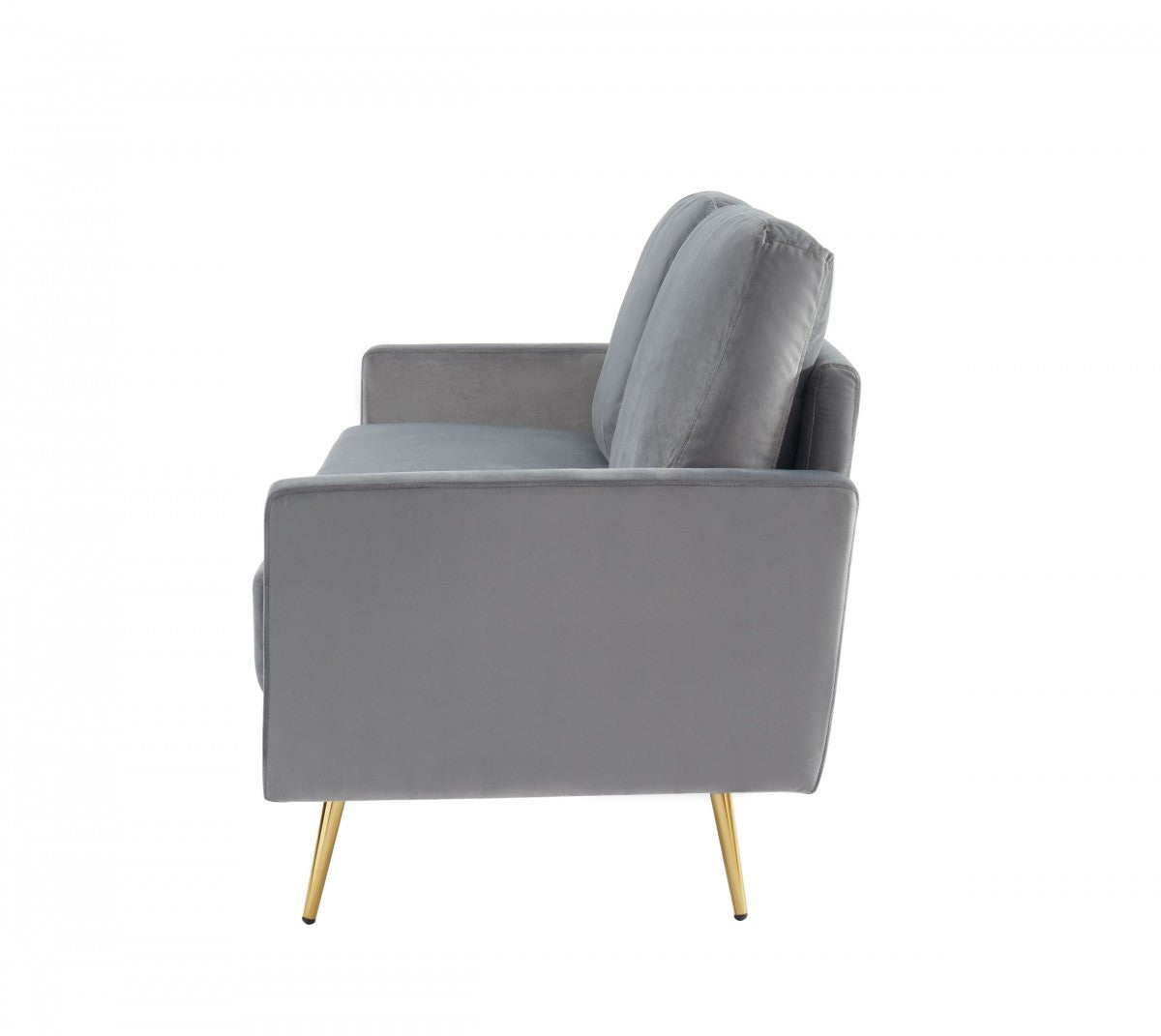 72" Grey Velvet And Brass Sofa