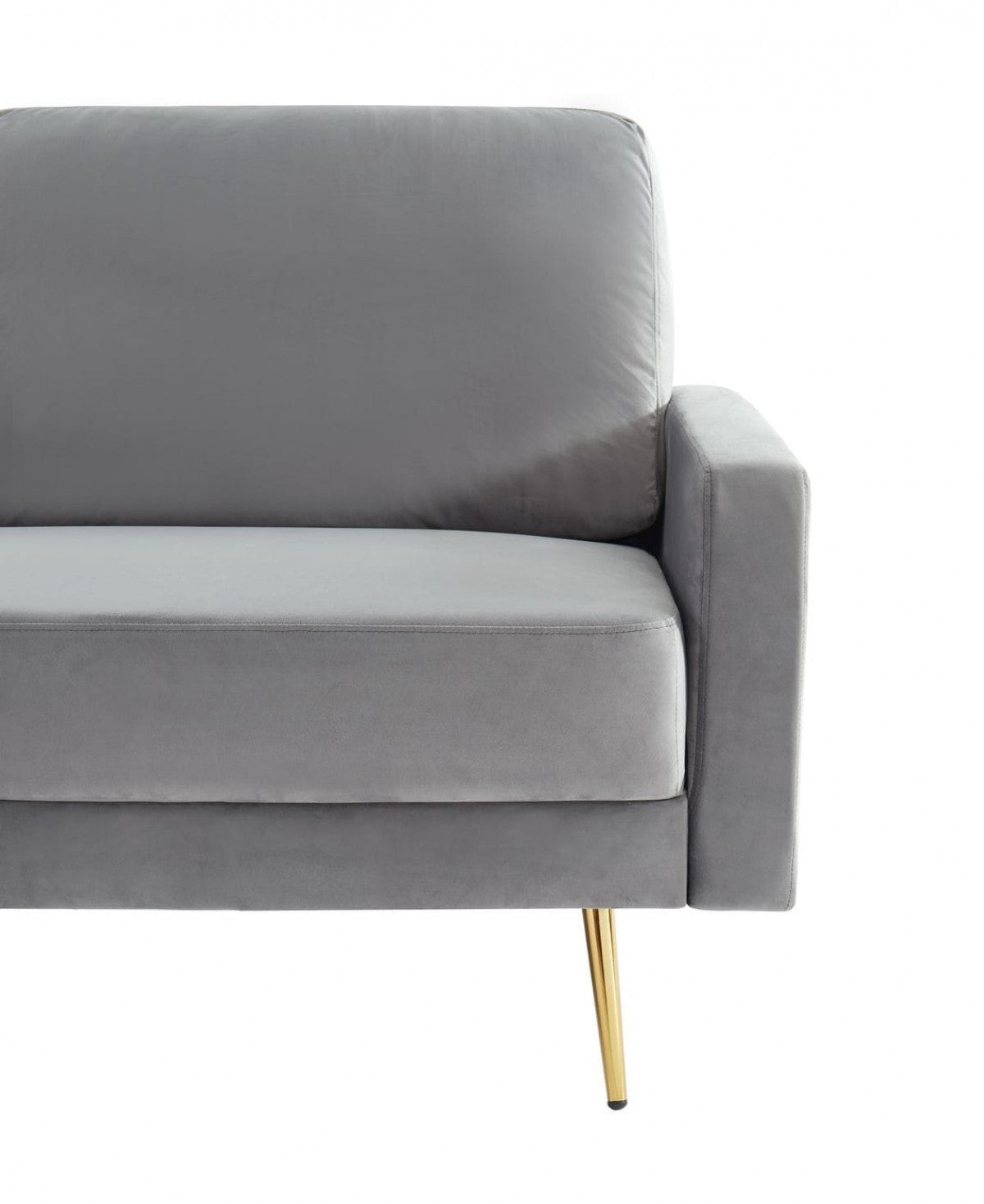 72" Grey Velvet And Brass Sofa