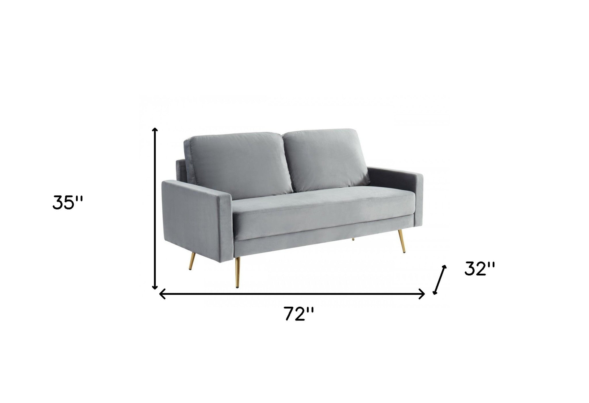 72" Grey Velvet And Brass Sofa