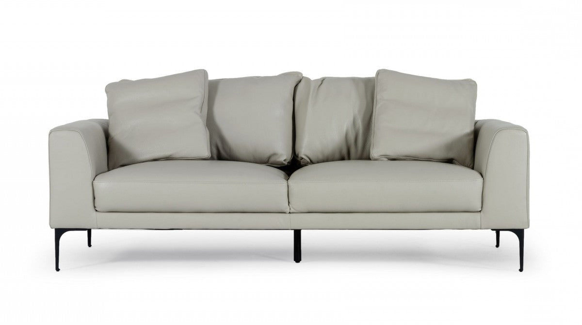 Contemporary 87" Light Grey Leather Sofa