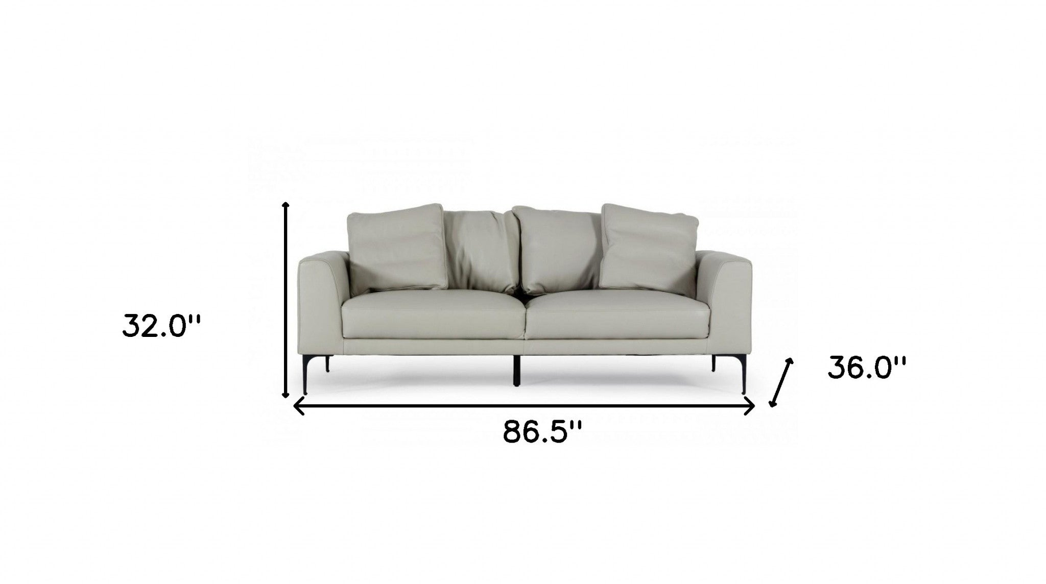 Contemporary 87" Light Grey Leather Sofa