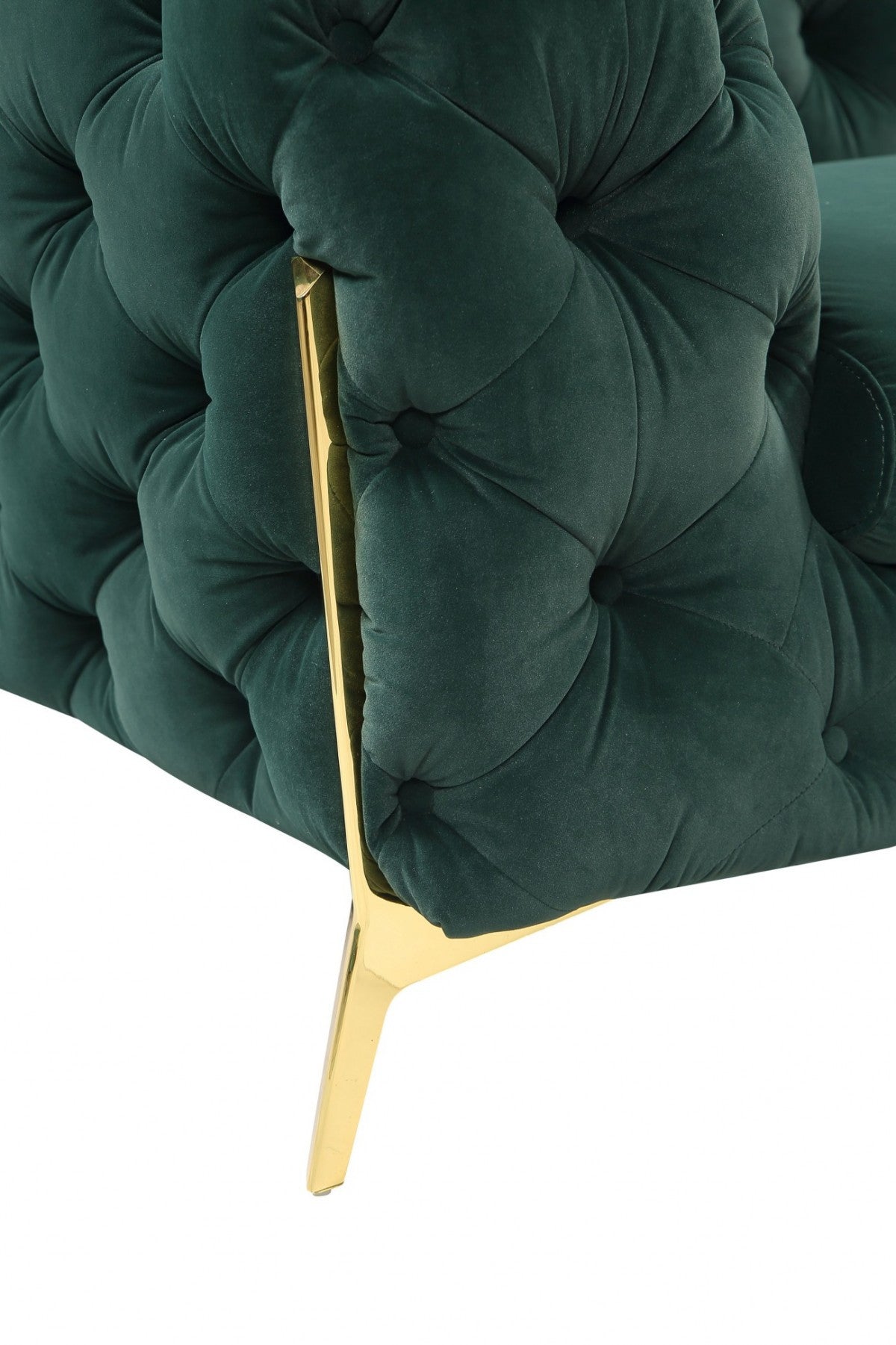 Glam 97" Green Velvet And Gold Accent Sofa