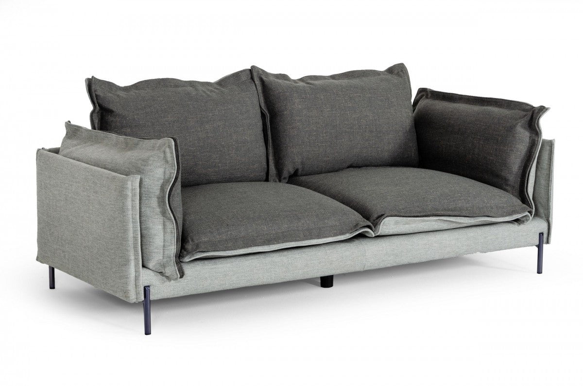 Modern 87" Two Tone Grey Sofa With Reversible Cushions