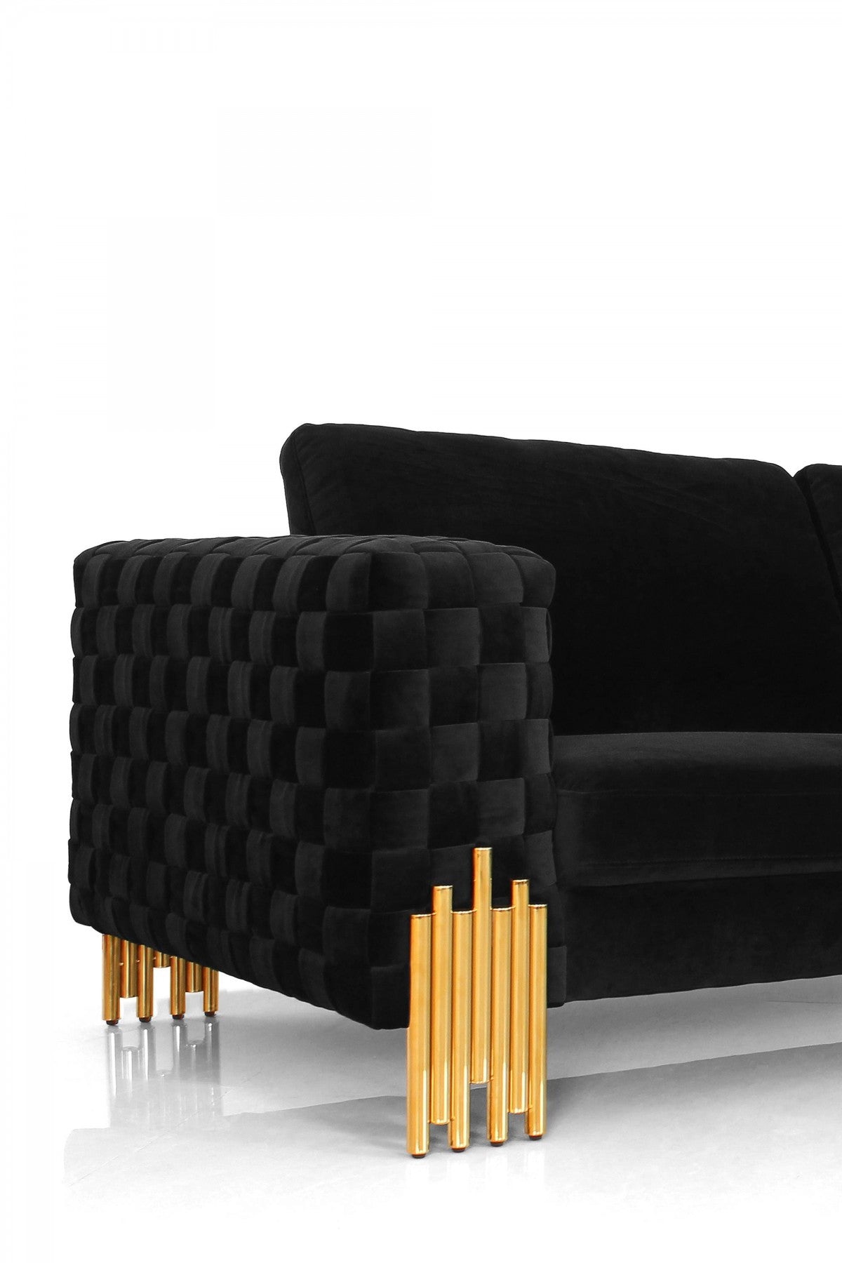 95" Black Velvet And Gold Sofa