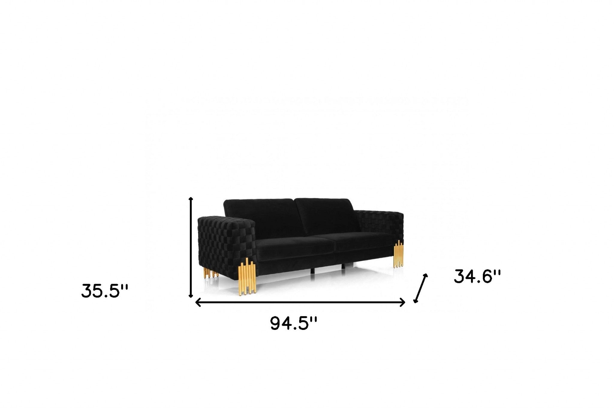 95" Black Velvet And Gold Sofa