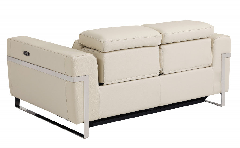 65" Beige Italian Leather with Chrome Accents Reclining Love Seat