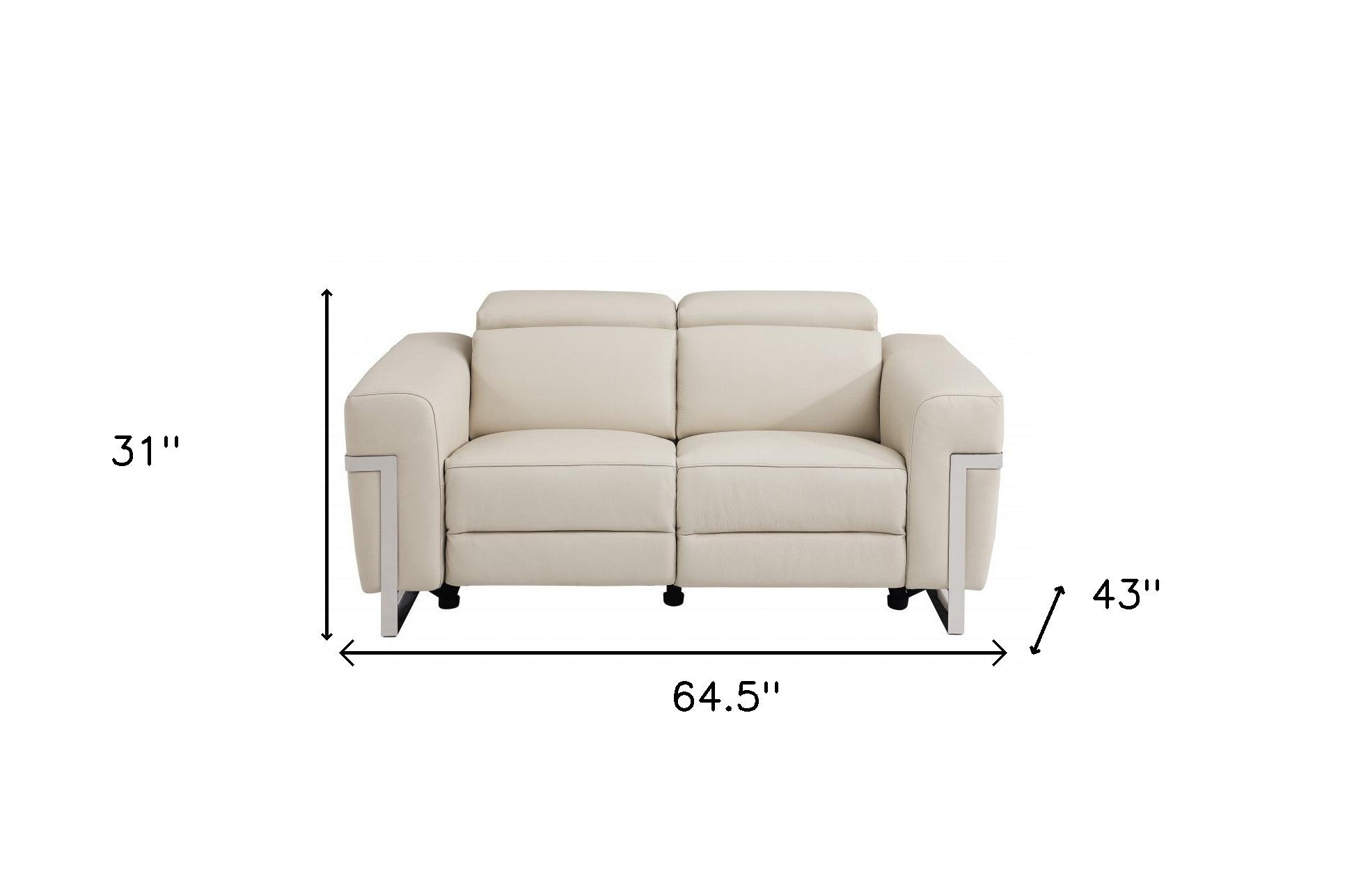 65" Beige Italian Leather with Chrome Accents Reclining Love Seat