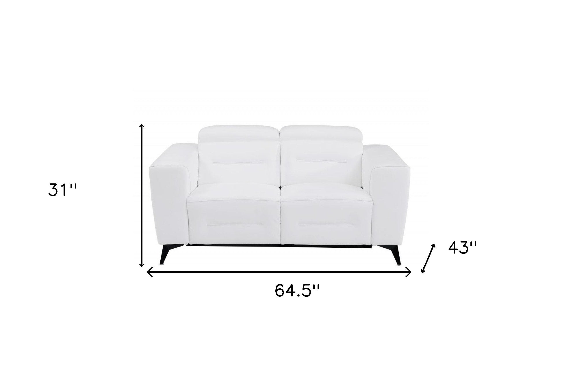 65" White and Chrome Italian Leather Reclining Love Seat