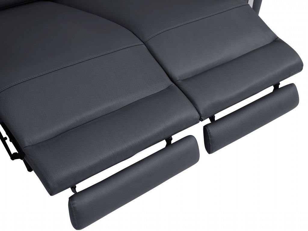 83" Dark Gray Italian Leather and  Chrome Reclining Sofa