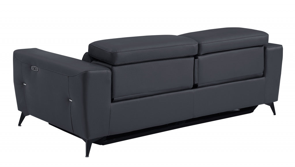 83" Dark Gray Italian Leather and  Black Reclining Sofa