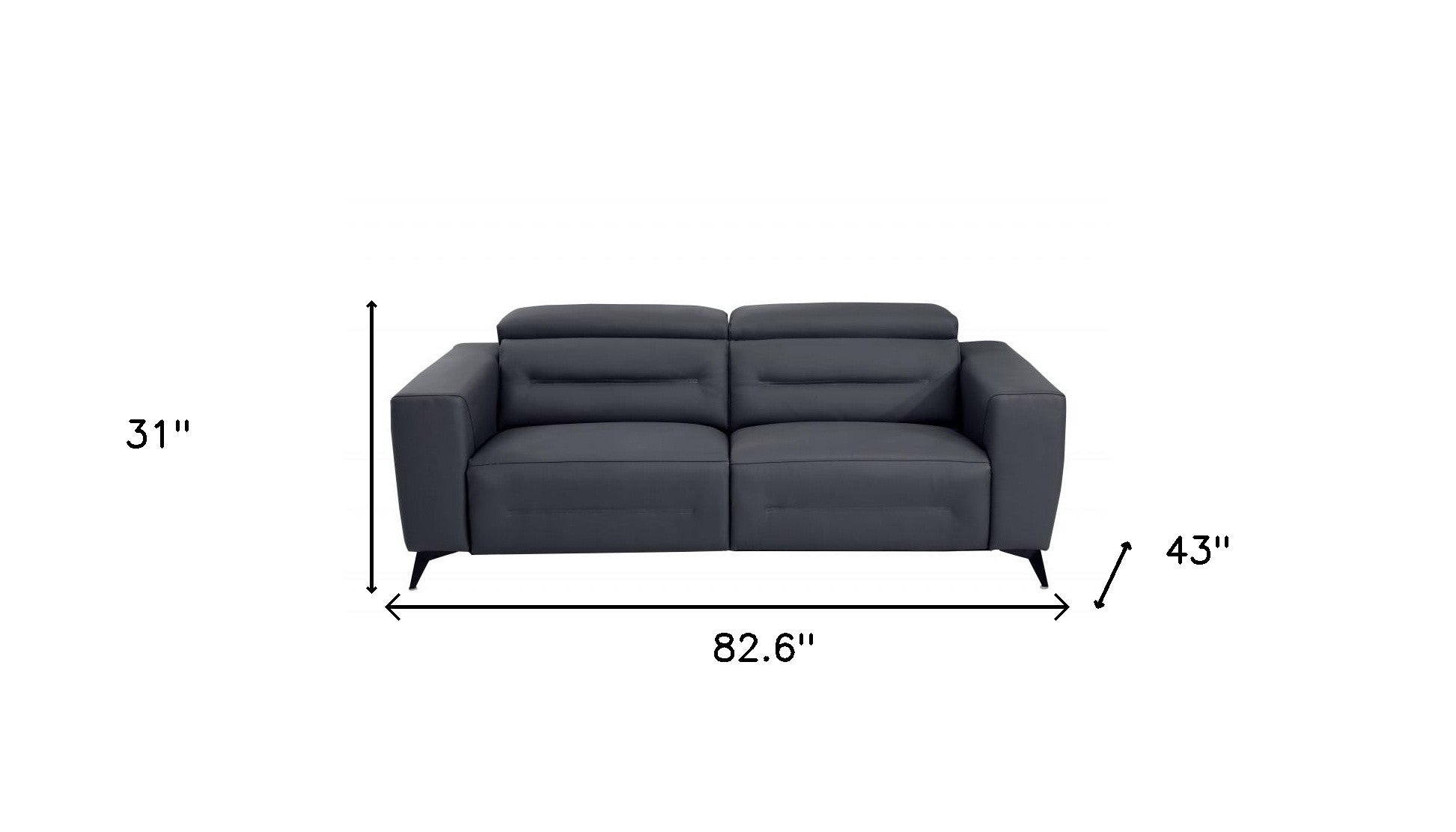 83" Dark Gray Italian Leather and  Black Reclining Sofa