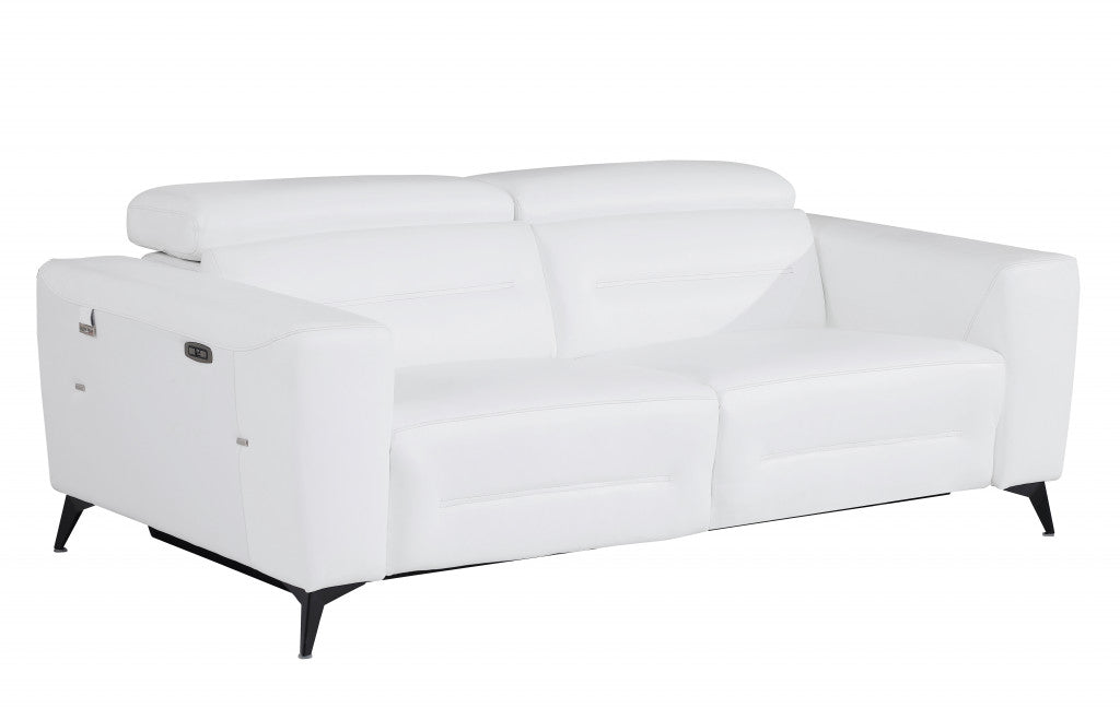 83" White Italian Leather Reclining Sofa