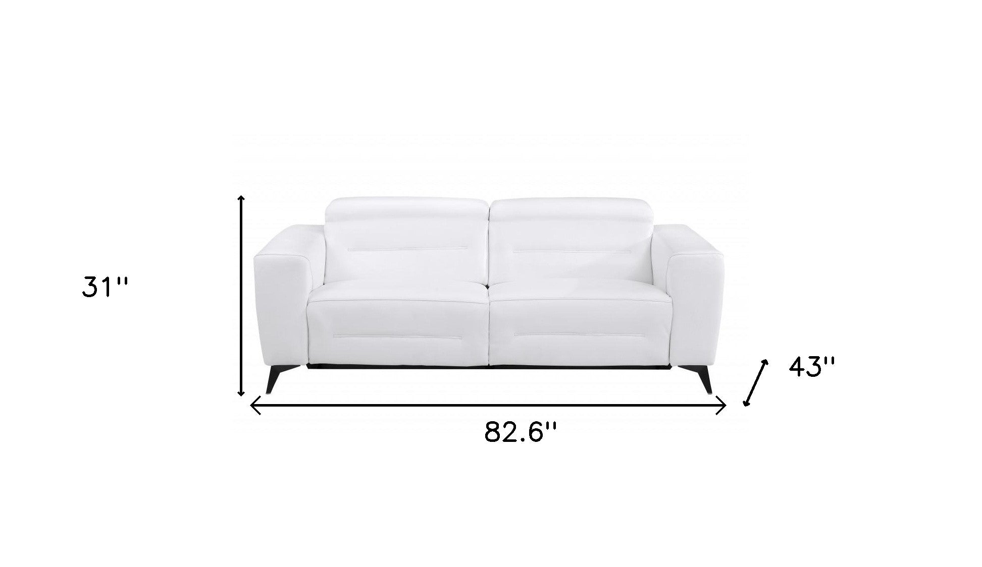 83" White Italian Leather Reclining Sofa