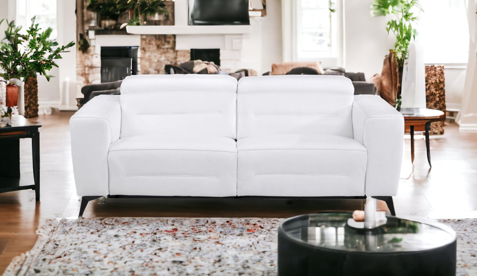 83" White Italian Leather Reclining Sofa