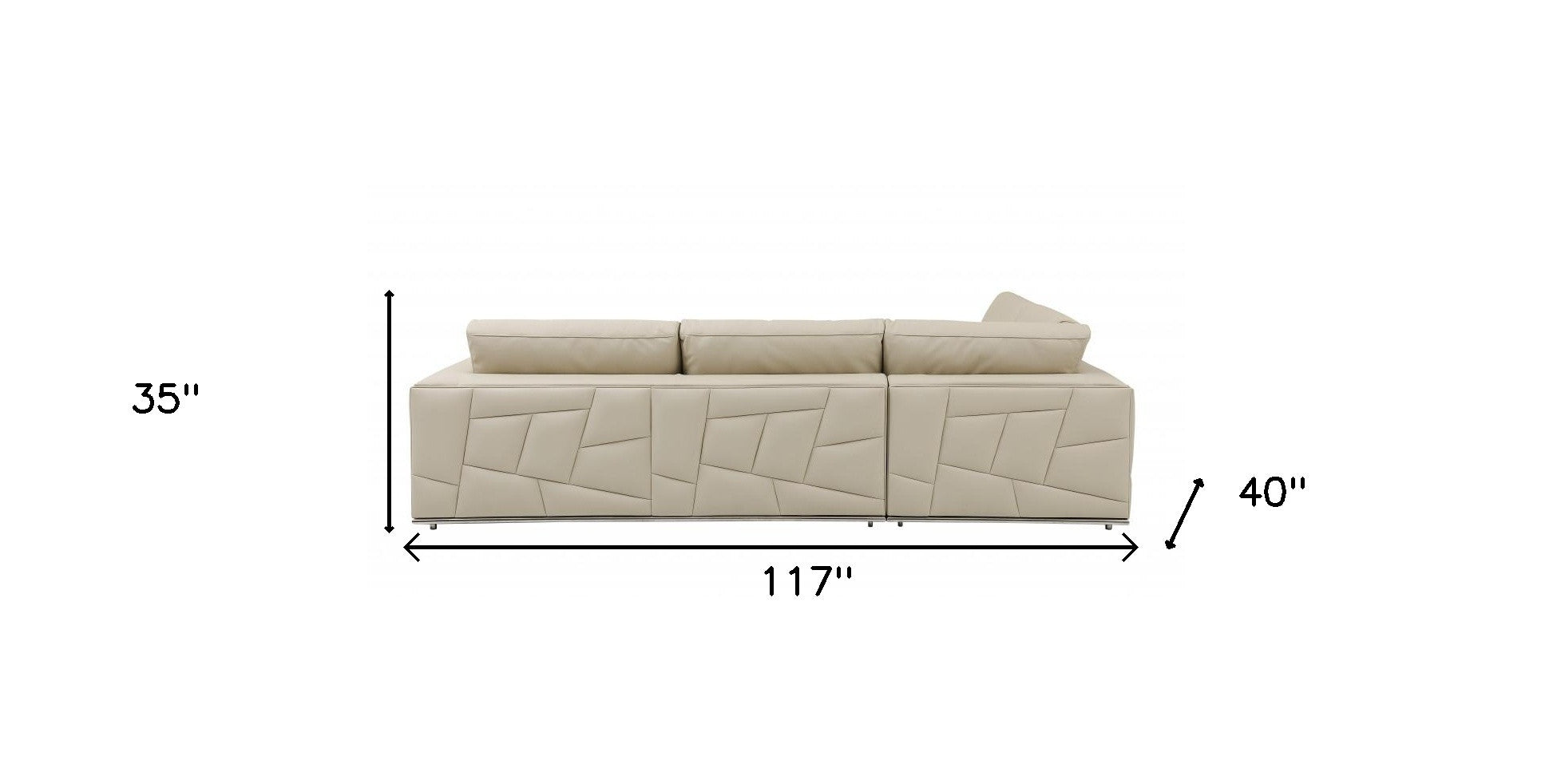 Beige Deco Tufted Italian Leather Modular L Shaped Two Piece Corner Sectional