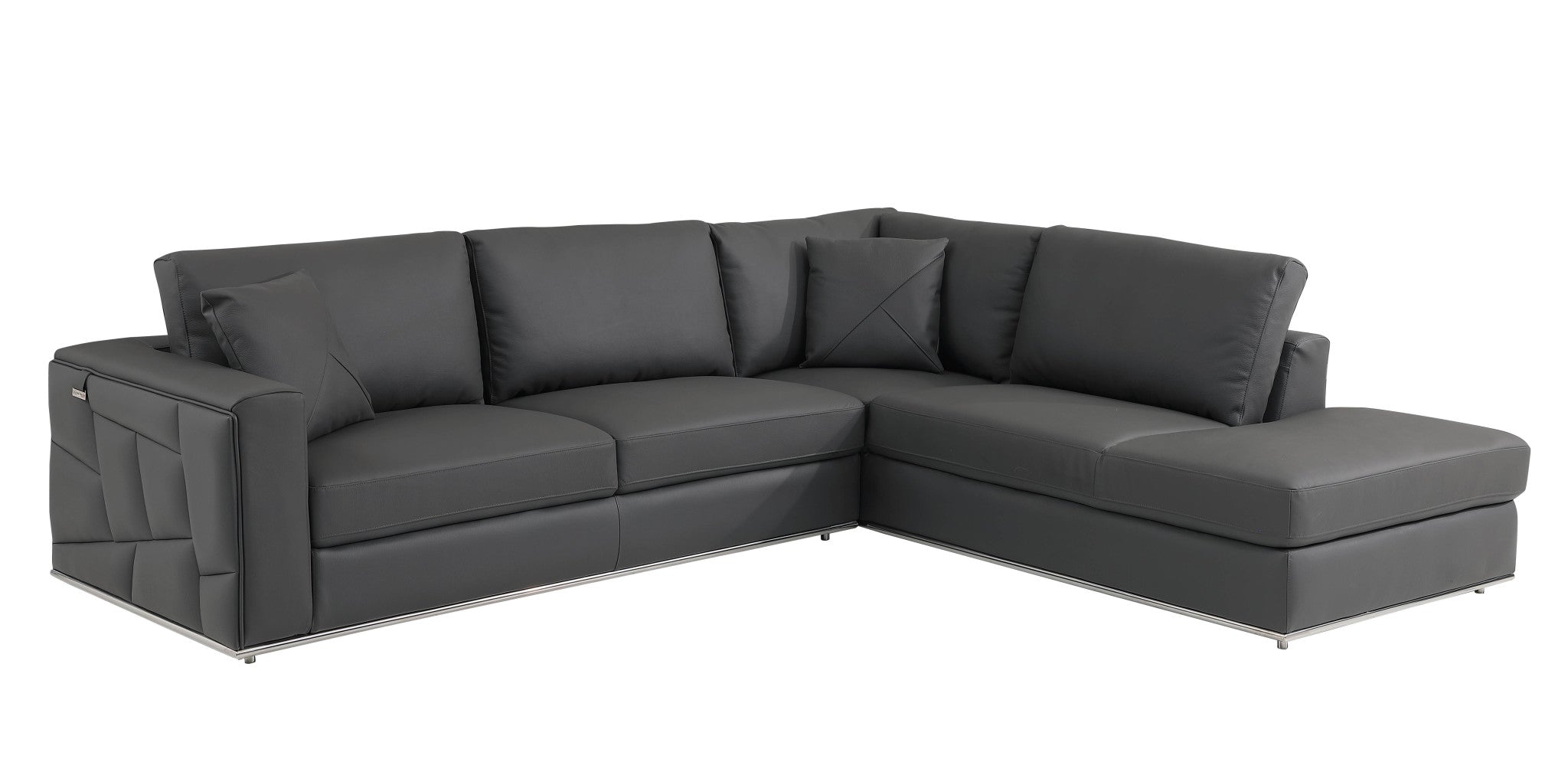 Dark Gray Deco Tufted Italian Leather Modular L Shaped Two Piece Corner Sectional