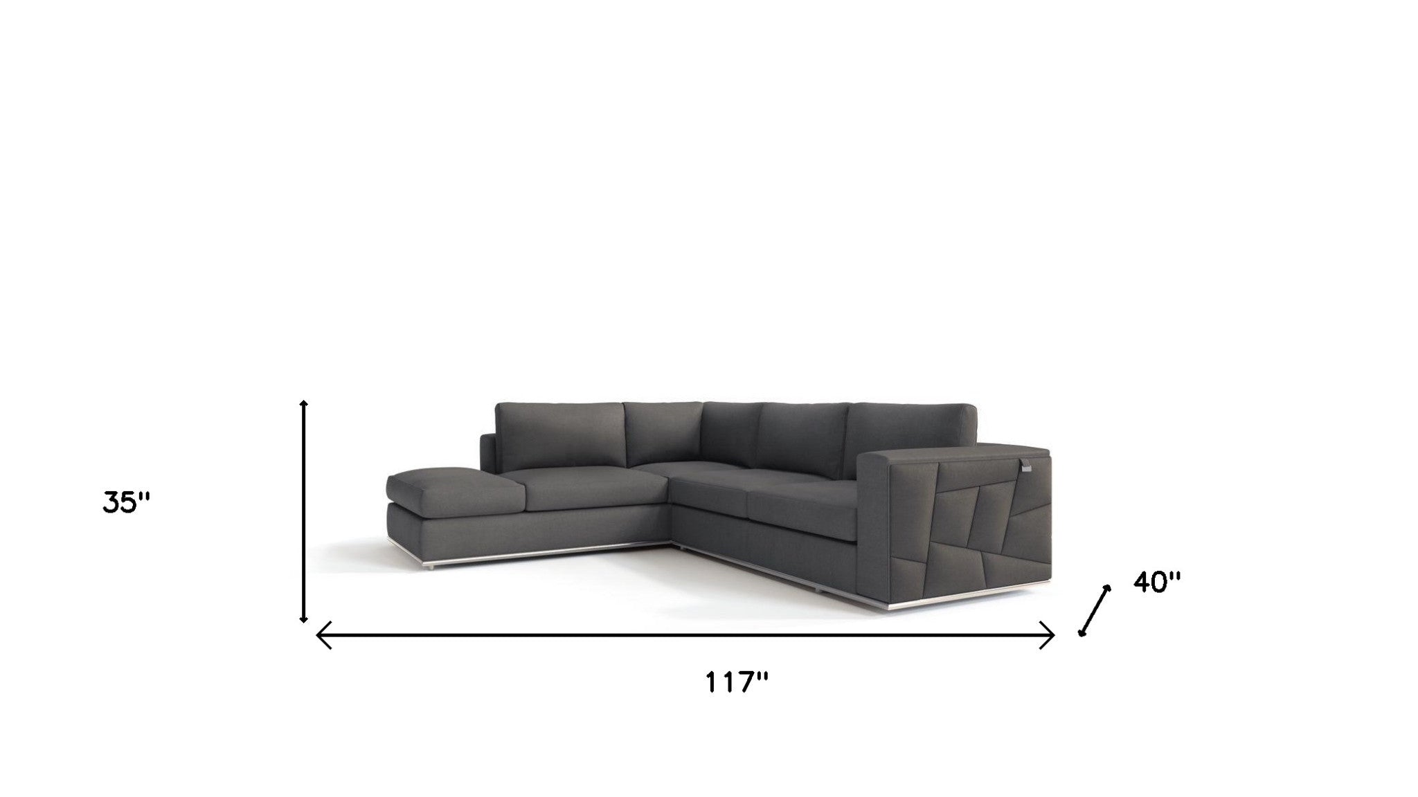 Dark Gray Deco Tufted Italian Leather Modular L Shaped Two Piece Corner Sectional