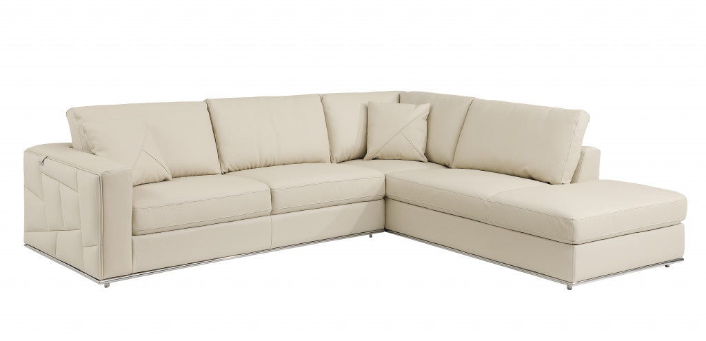 Beige Deco Tufted Italian Leather Modular L Shape Two Piece Corner Sectional