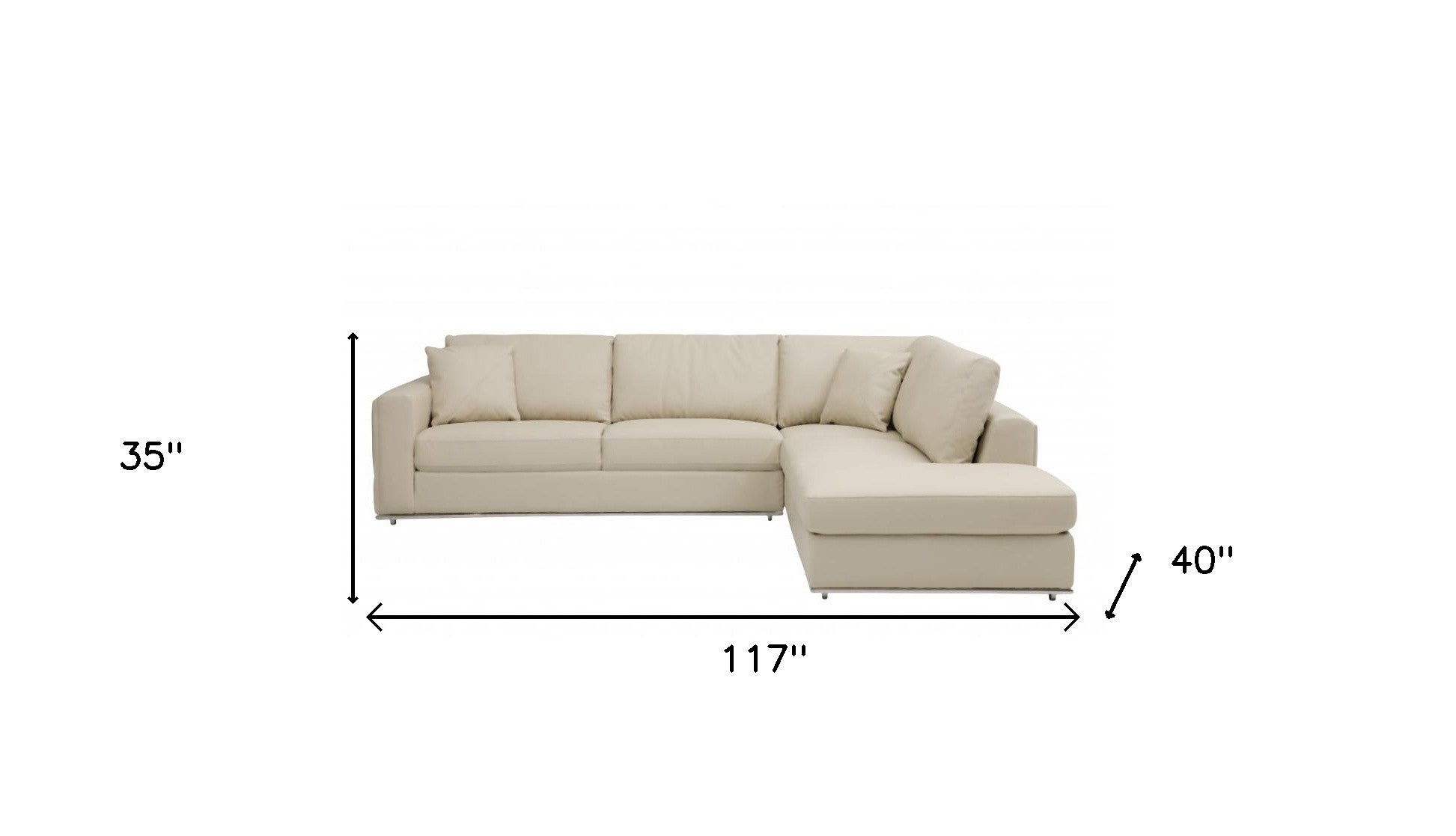 Beige Deco Tufted Italian Leather Modular L Shape Two Piece Corner Sectional