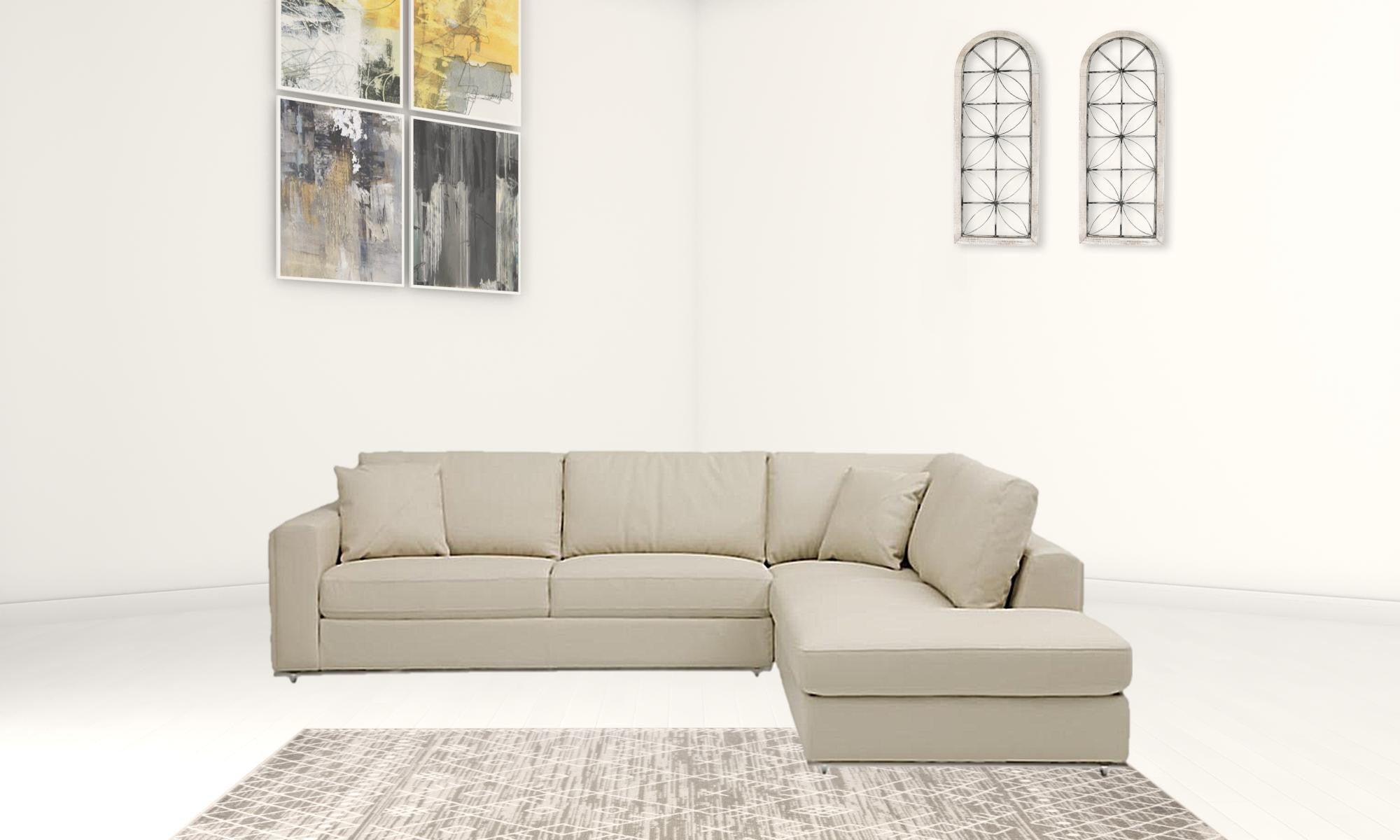 Beige Deco Tufted Italian Leather Modular L Shape Two Piece Corner Sectional