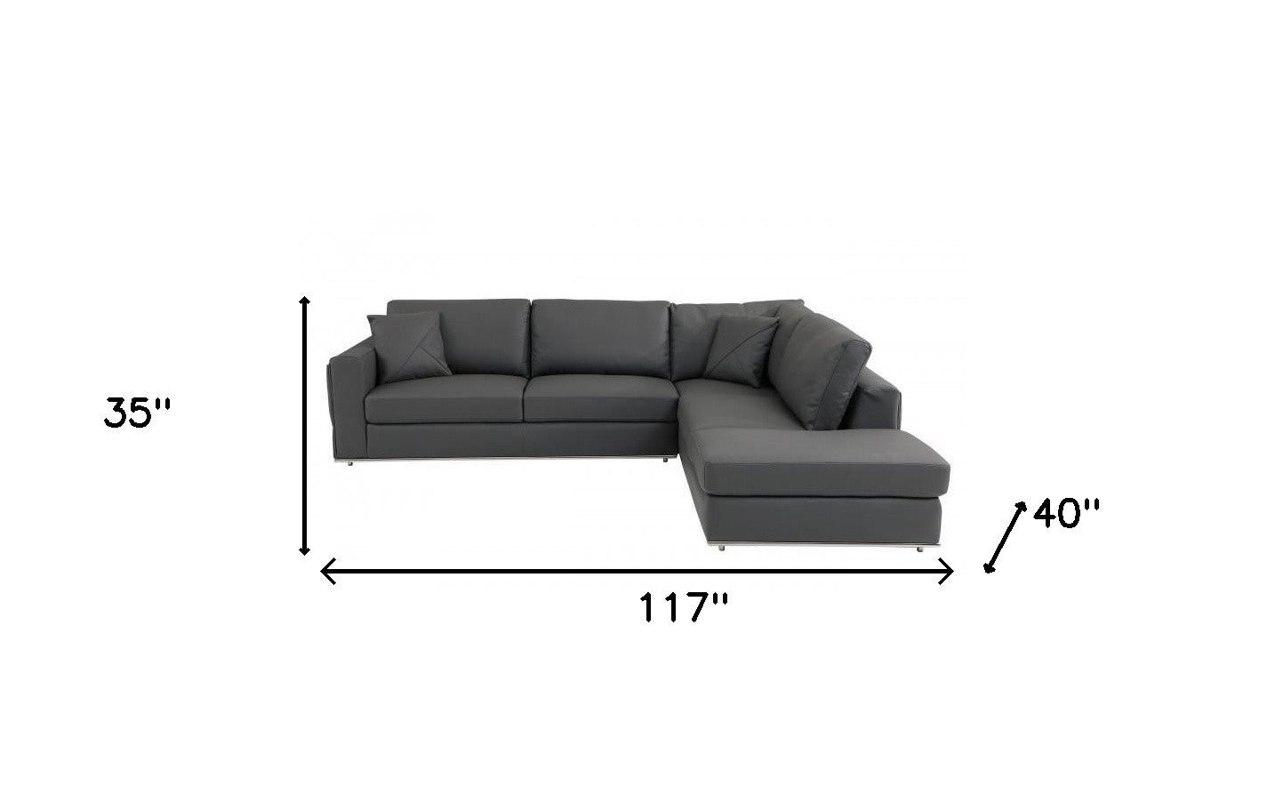 Dark Gray Italian Leather Modular L Shaped Two Piece Corner Sectional