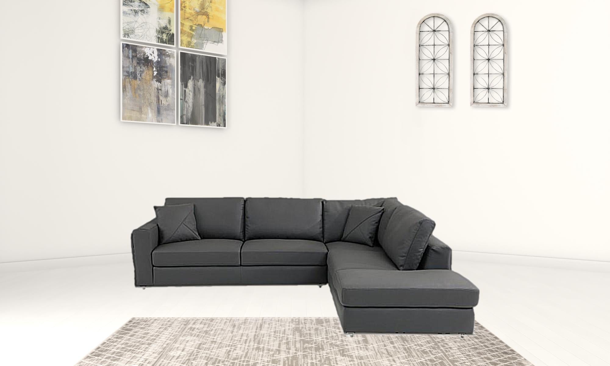 Dark Gray Italian Leather Modular L Shaped Two Piece Corner Sectional