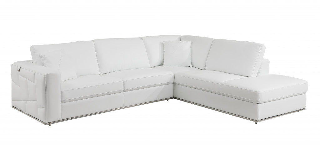 White Italian Leather Modular L Shaped Two Piece Corner Sectional