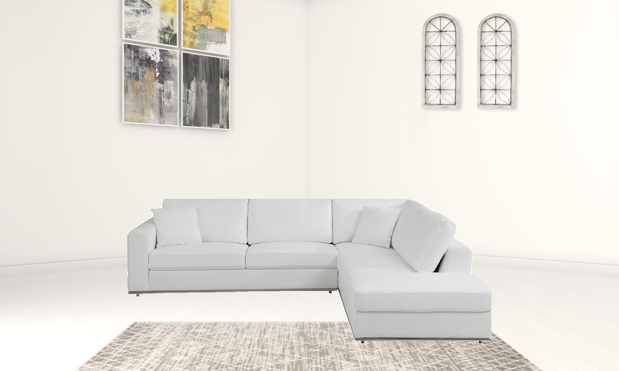 White Italian Leather Modular L Shaped Two Piece Corner Sectional