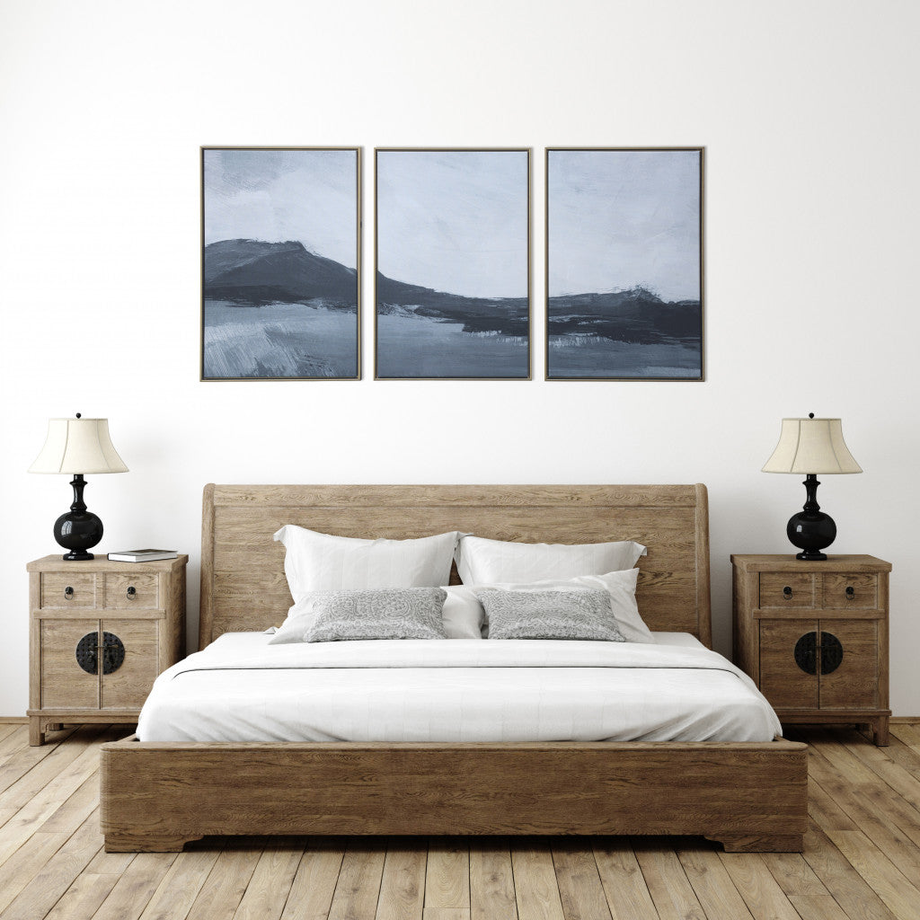 Set of Three Abstract Mountains Gold Floater Frame Painting Wall Art