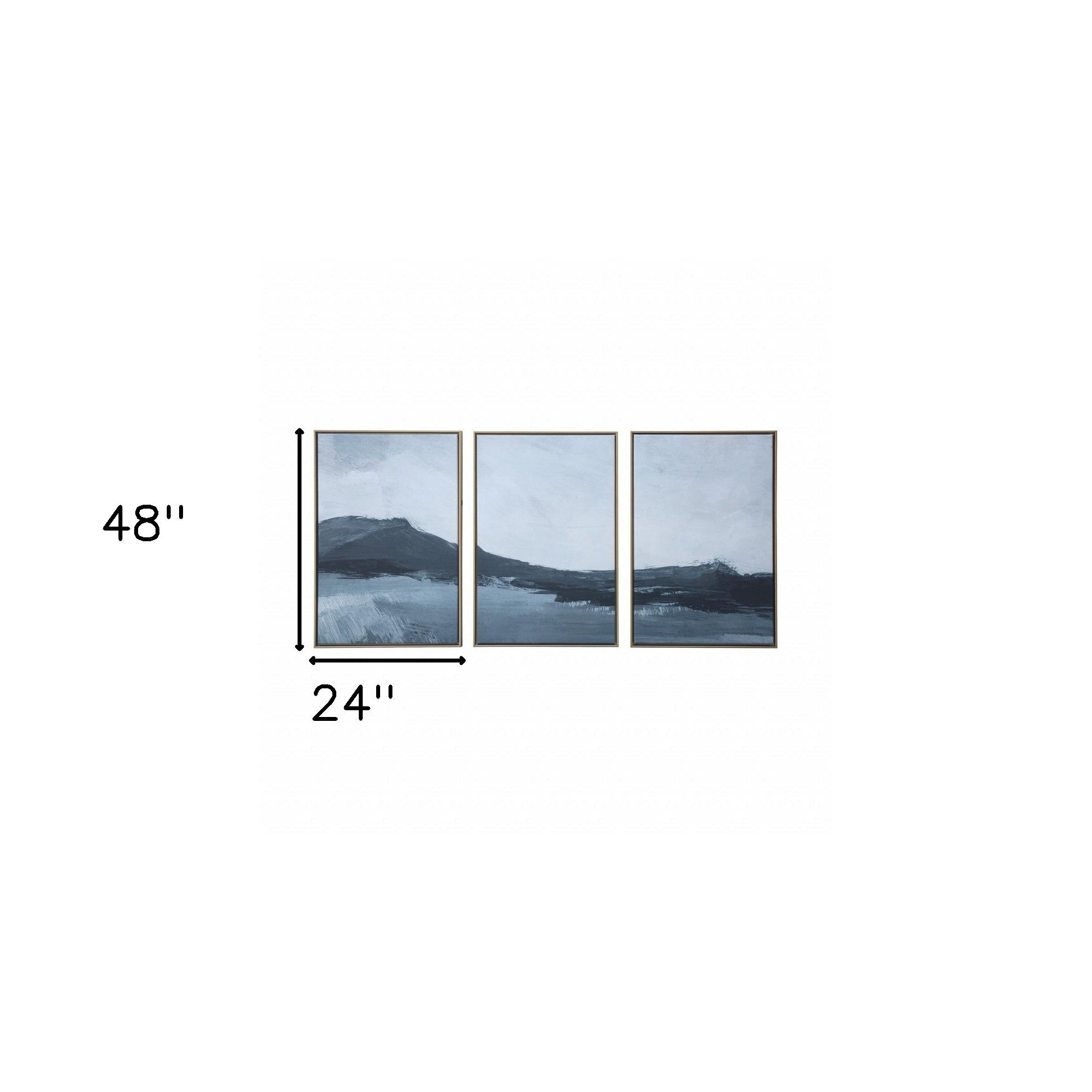 Set of Three Abstract Mountains Gold Floater Frame Painting Wall Art