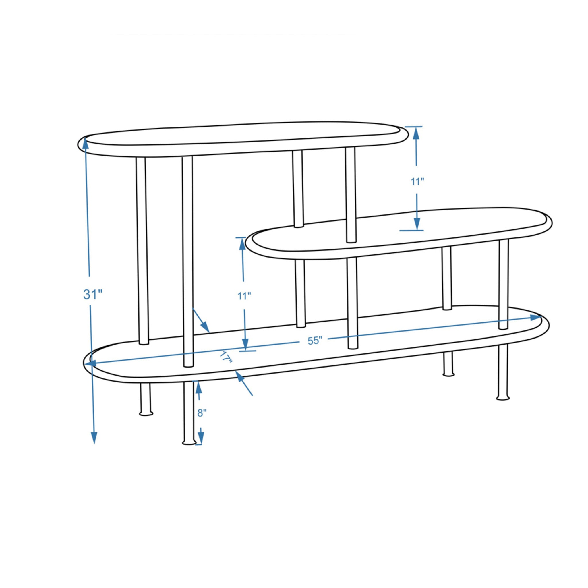 31" Whitewash and Dark Iron Three Tier Oval Bookcase