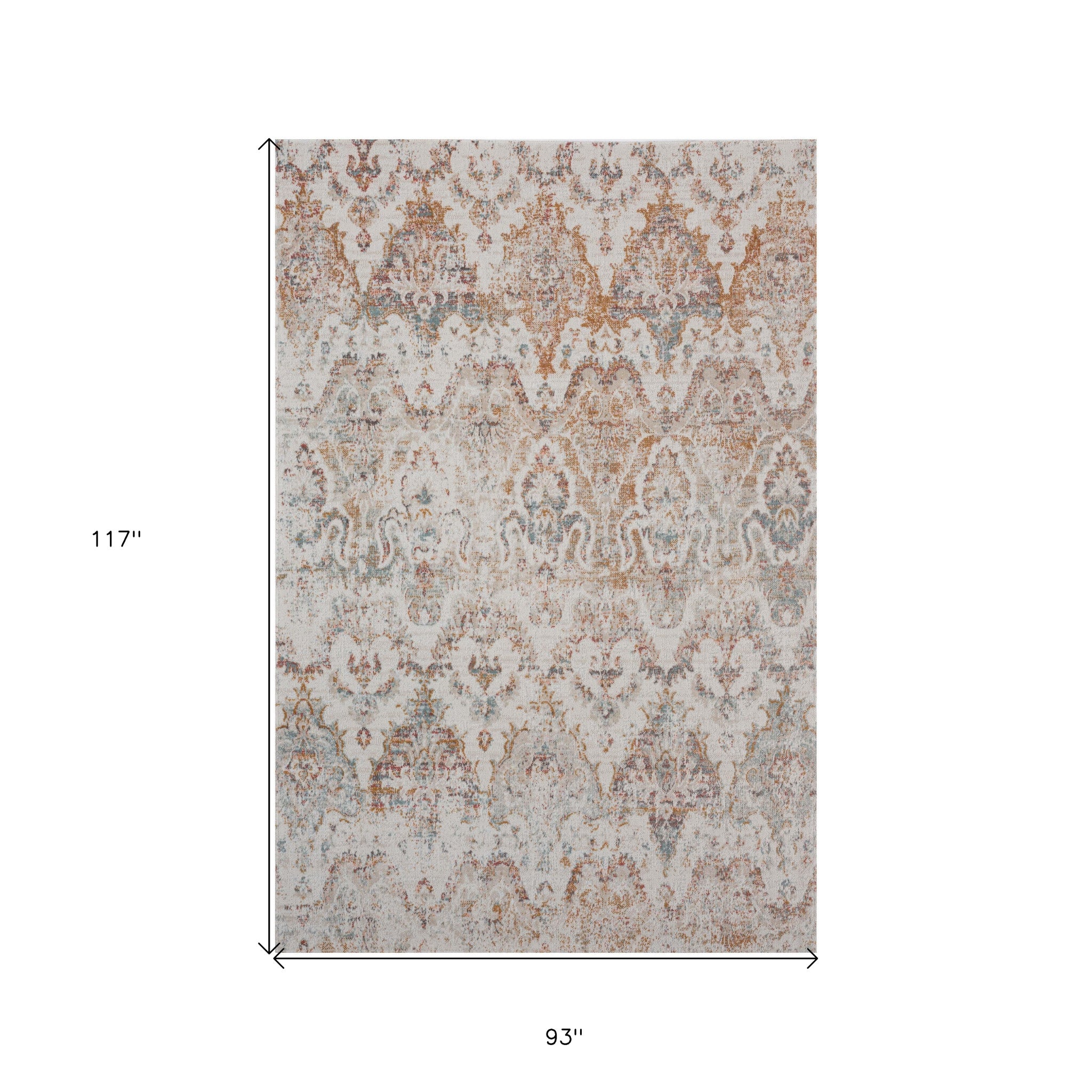 8' X 10' Beige Damask Stain Resistant Indoor Outdoor Area Rug