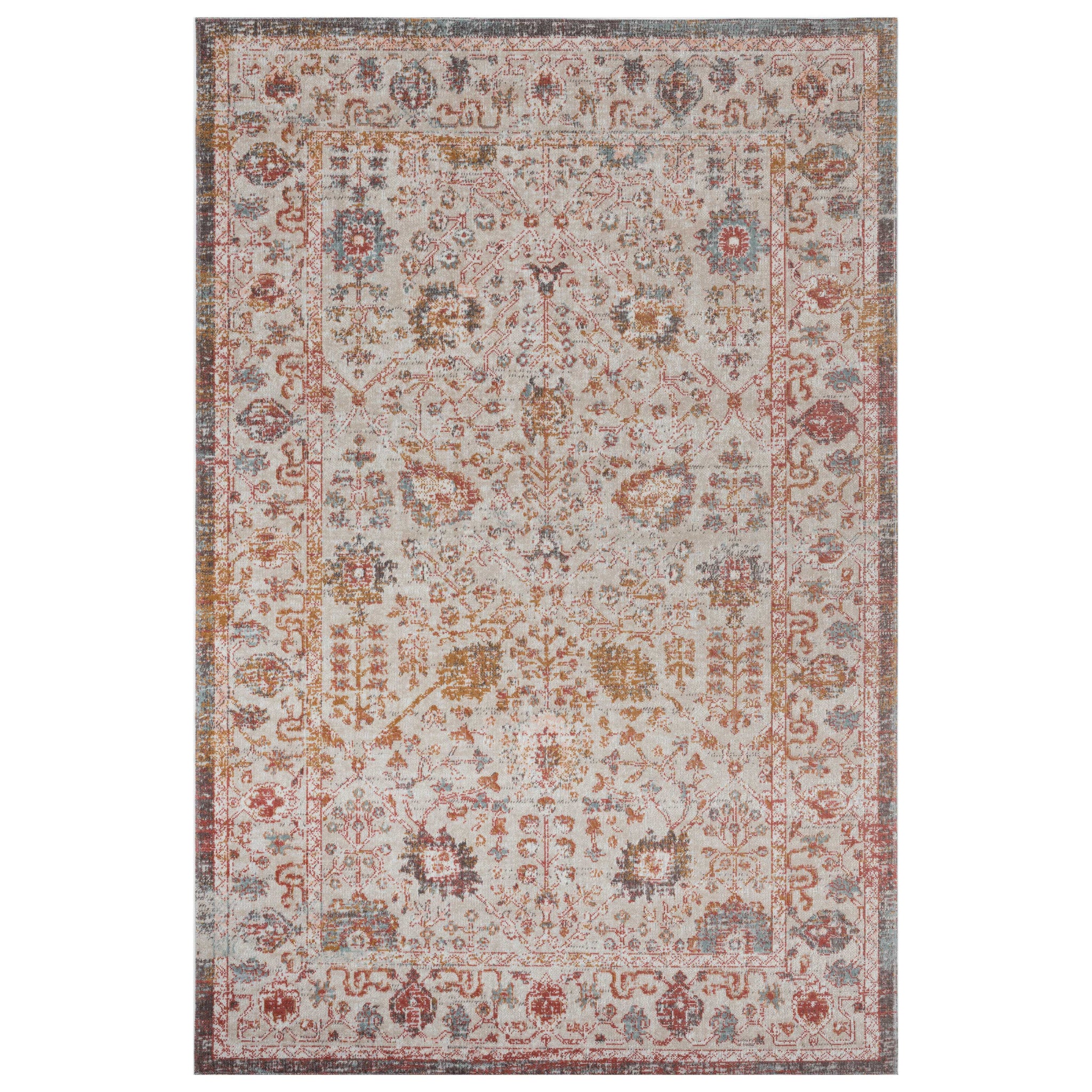 8' X 10' Beige Floral Stain Resistant Indoor Outdoor Area Rug