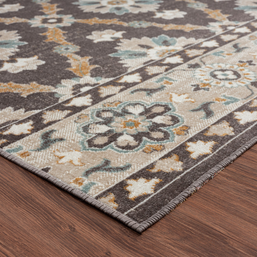 8' X 10' Brown Floral Stain Resistant Indoor Outdoor Area Rug